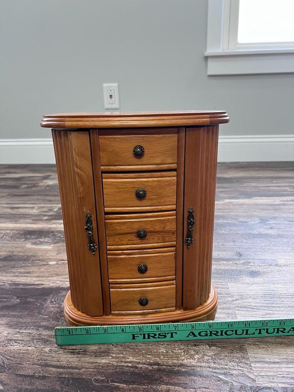 Vintage Wooden Jewelry Armoire with Mirror, 5 Drawer Jewelry Box